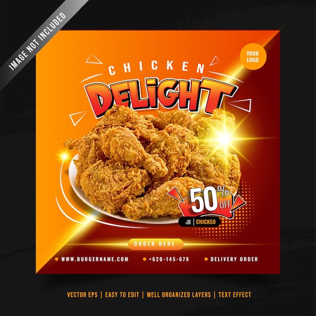 Fried chicken menu promotion social media banner template