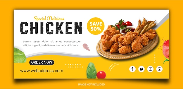 Fried chicken promotion and restaurant facebook cover banner template