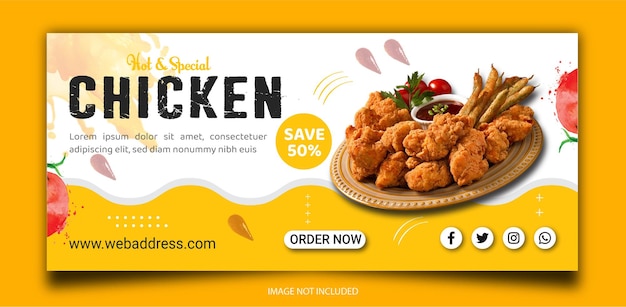 Fried chicken promotion and restaurant facebook cover banner template