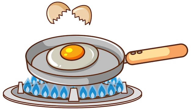 Free vector fried egg in frying pan on gas stove