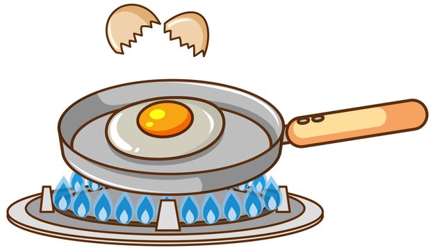 Fried egg in frying pan on gas stove
