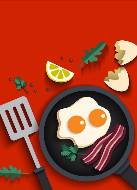 Free vector fried eggs and bacon cooking