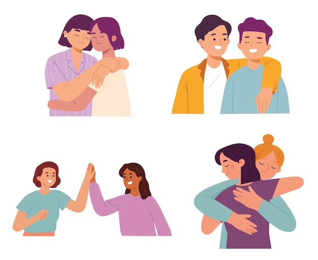 Free vector friend hug happy love relationship joy high five