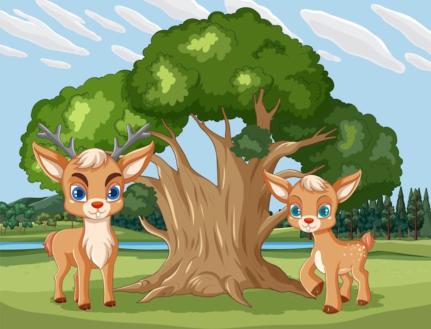 Free vector friendly deer in a serene park