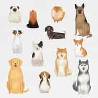 Free vector friendly dog watercolor painting collection