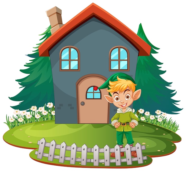 Free vector friendly elf outside fantasy home