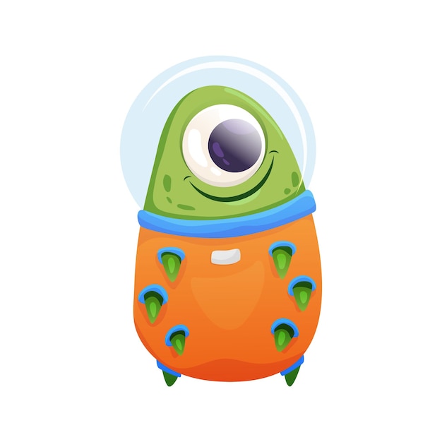 Friendly green alien in spacesuit cartoon