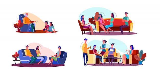 Free vector friendly meeting illustration set