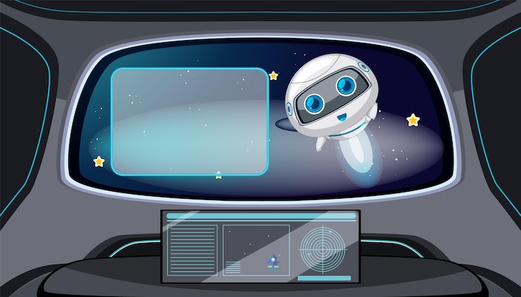Free Vector friendly robot in spacecraft window