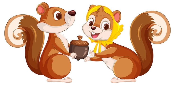 Free Vector friendly squirrels sharing an acorn