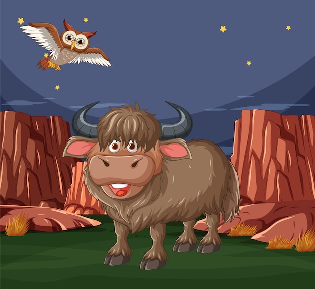 Free vector friendly yak and owl in nature