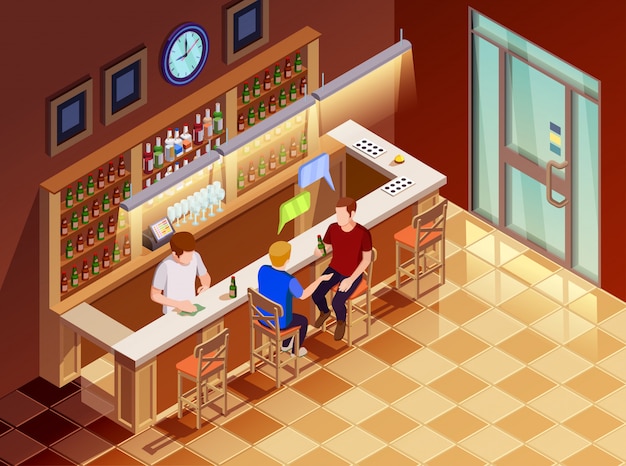 .friends in bar interior isometric view