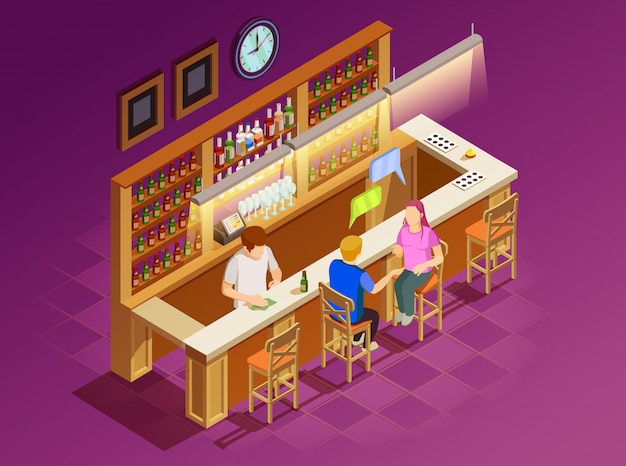 Friends In Bar Interior Isometric View