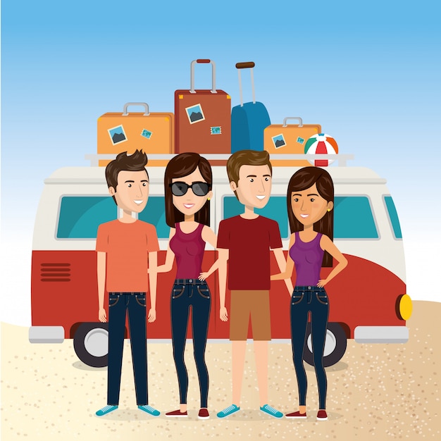 Free vector friends in the beach summer vacations