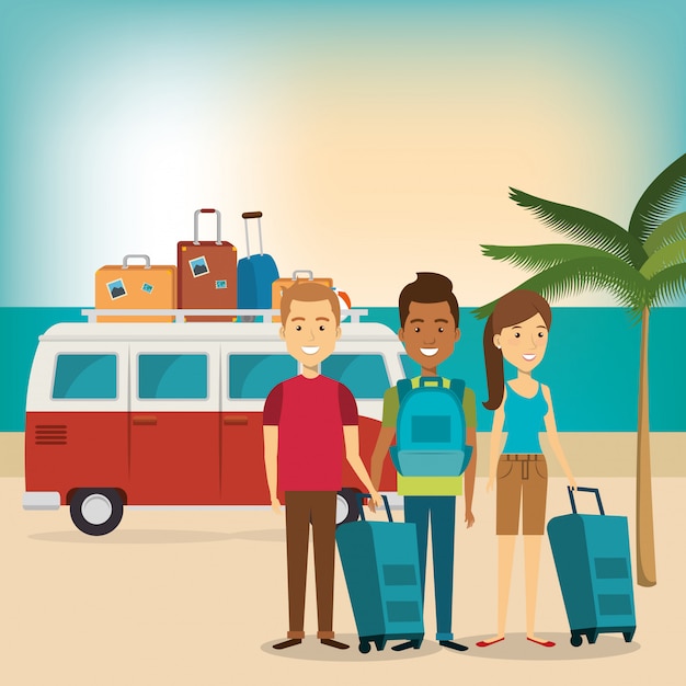 Free vector friends in the beach summer vacations