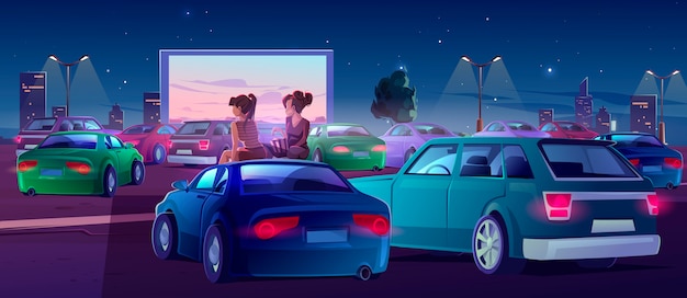 Free vector friends in drive-in theater