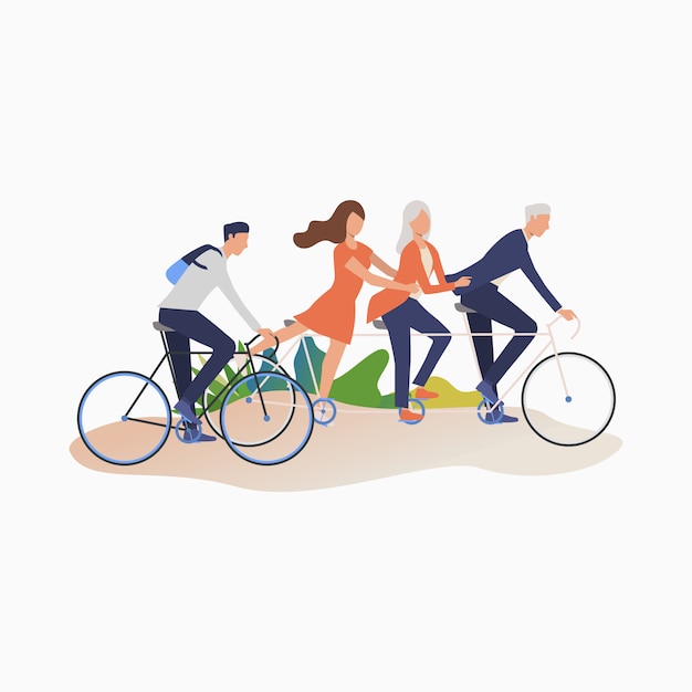 Free vector friends enjoying cycling