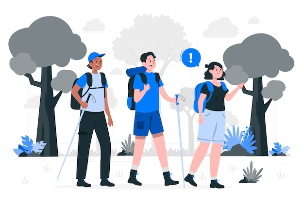 Free vector friends hiking concept illustration