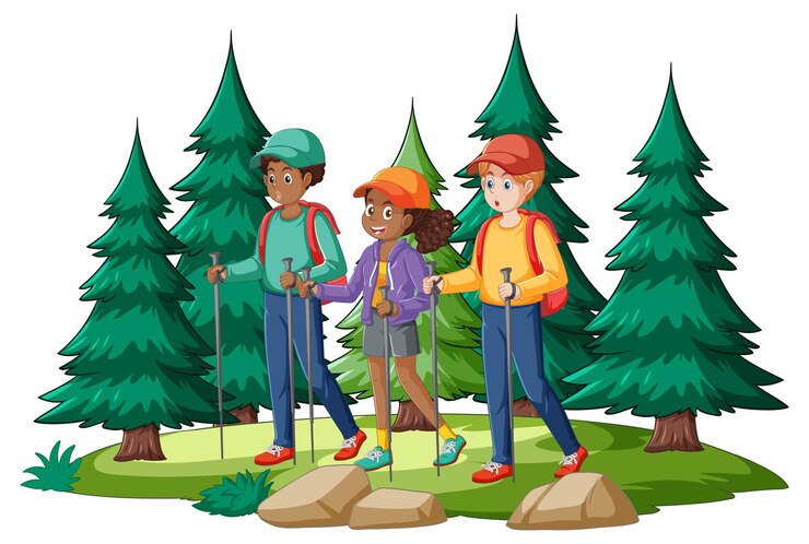 Free Vector friends hiking in the forest