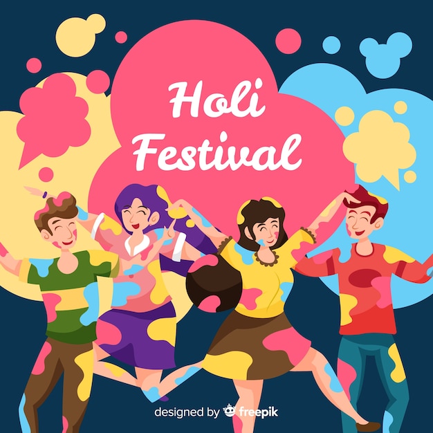 Holi 축제 배경에서 친구