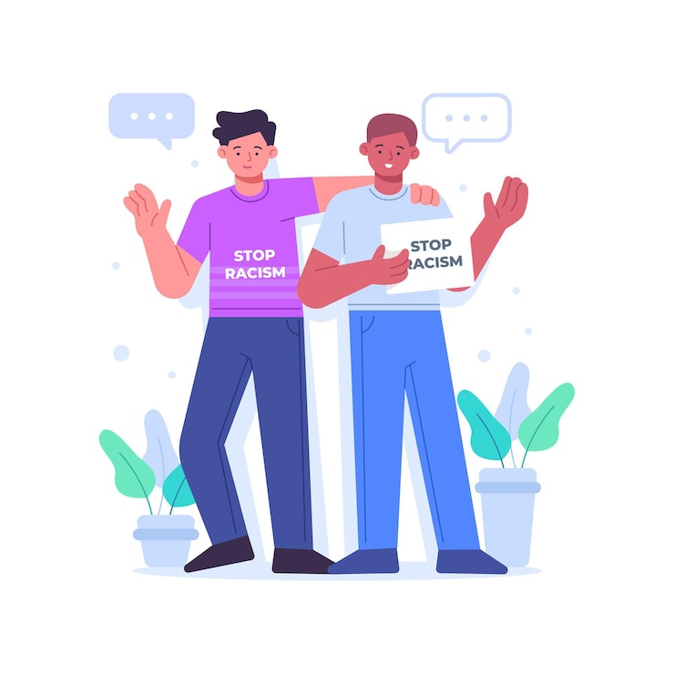 Free Vector friends participating in stop racism movement