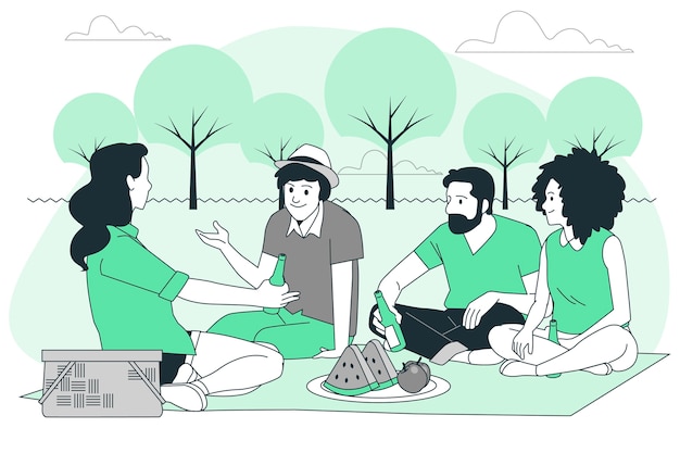 Vettore gratuito illustrazione del concetto di picnic degli amici