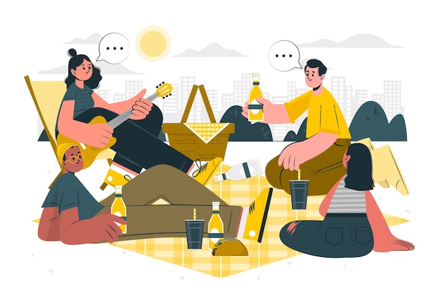 Бесплатное векторное изображение Иллюстрация концепции пикника друзей