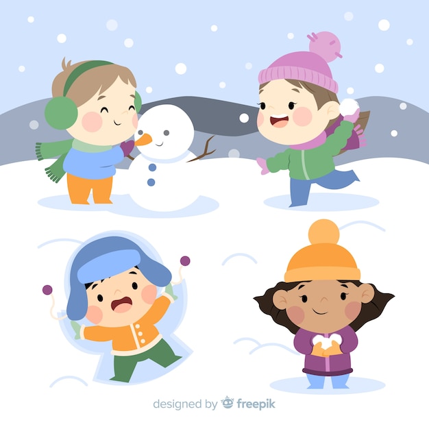 Free vector friends playing snow background