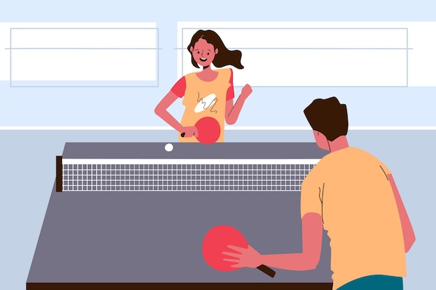 Friends playing table tennis