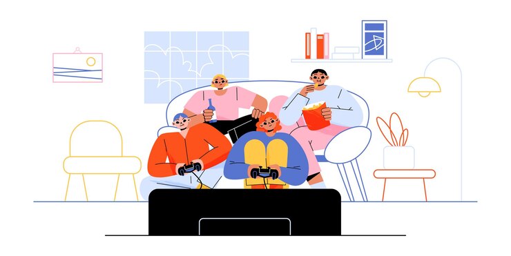 Free Vector friends playing video games spend time together