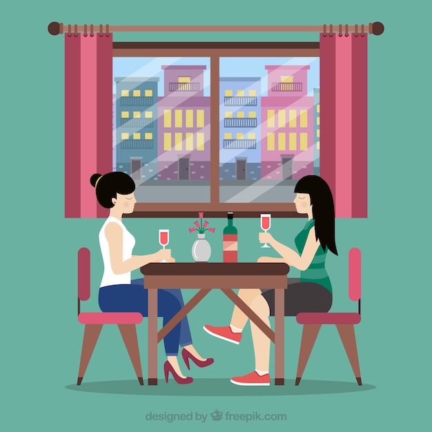 Free vector friends in restaurant background