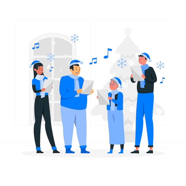 Free vector friends singing christmas carol concept illustration