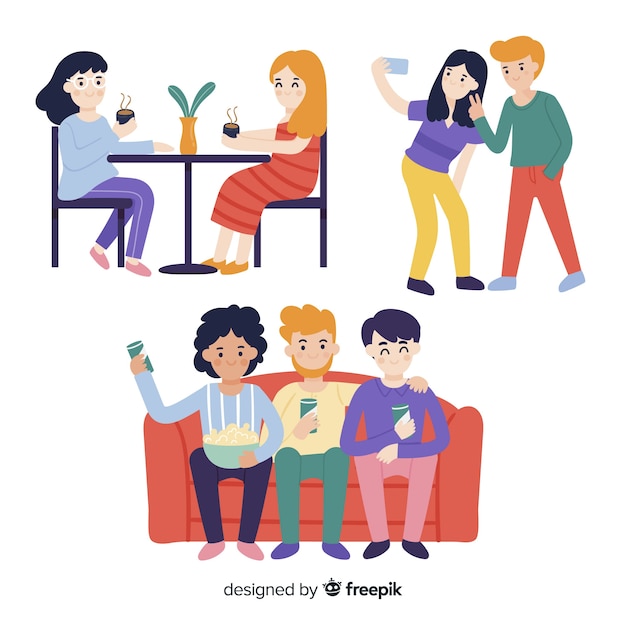 Free vector friends spending time together collection