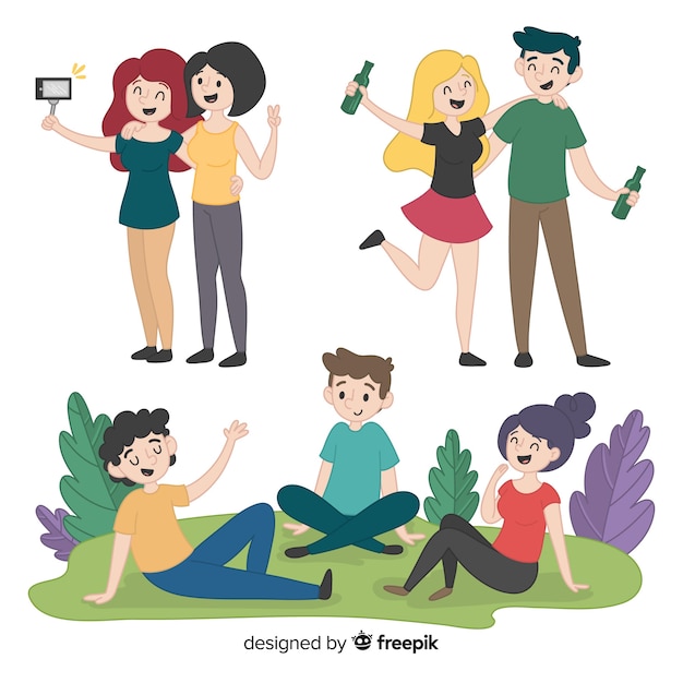 Free vector friends spending time together flat design