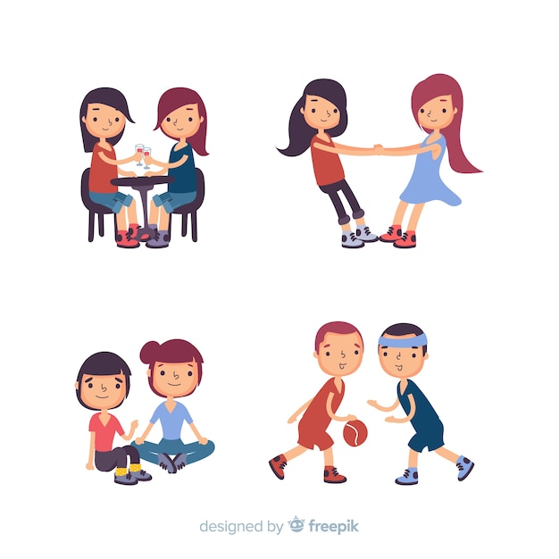 Friends spending time together flat design