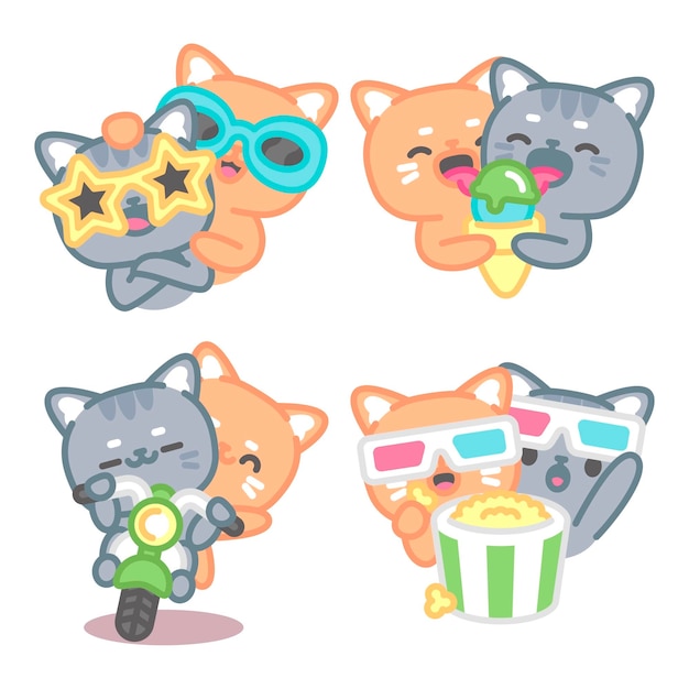 Free vector friends stickers collection with tomomi the cat