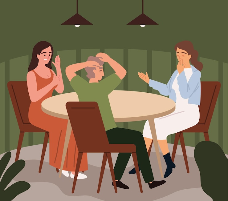 Free Vector friends at the table in restaurant