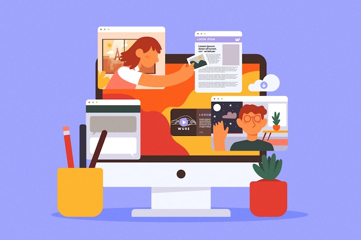 Free Vector friends talking to each other through computers