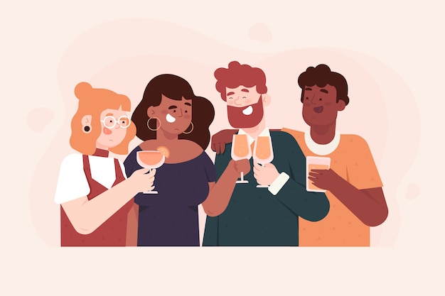 Free vector friends toasting together concept