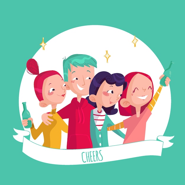 Friends toasting together illustration