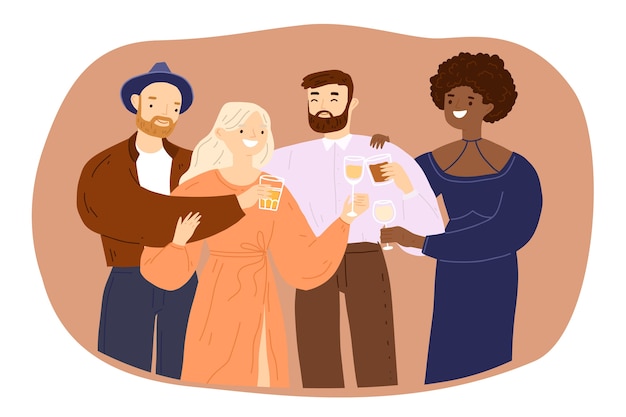 Friends toasting together illustration