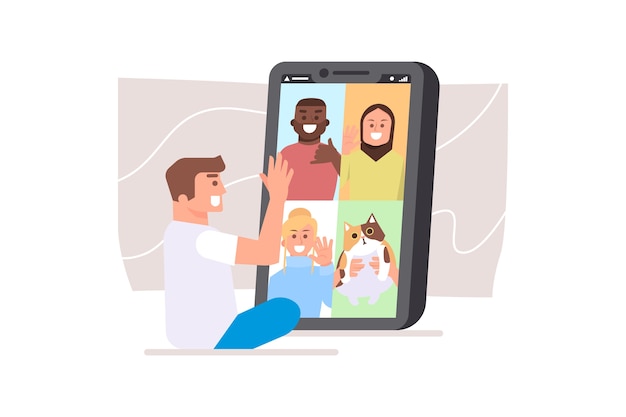 Free vector friends video calling concept