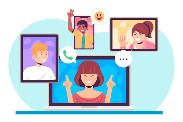 Free vector friends video calling concept