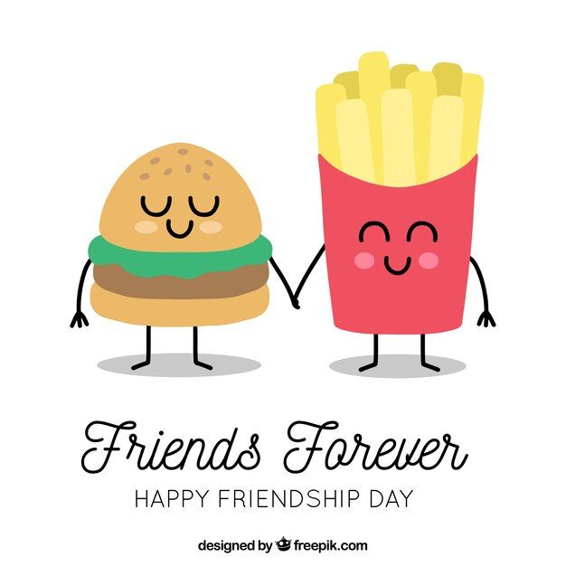 Friendship day background with cartoon food