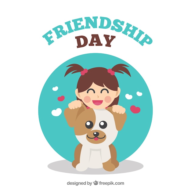 Friendship day background with girl and her dog