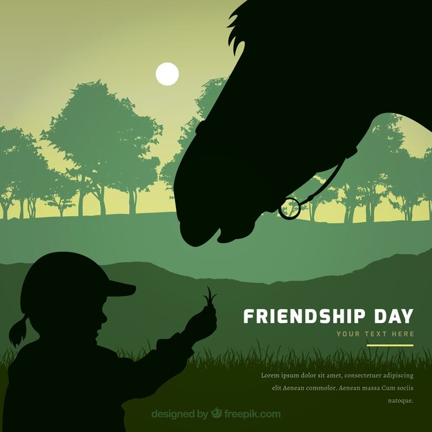 Friendship day background with girl and horse silhouette