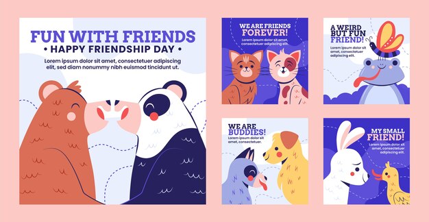 Friendship day hand drawn flat ig post collection