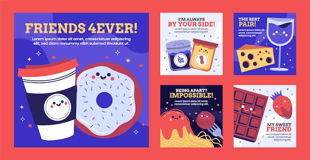 Free vector friendship day hand drawn flat ig story collection