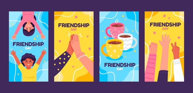 Free vector friendship day hand drawn flat ig story collection