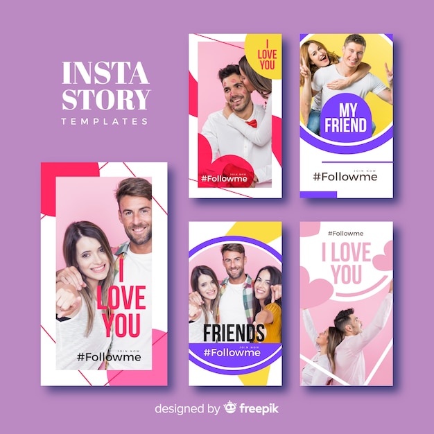 Free vector friendship instagram stories template collection